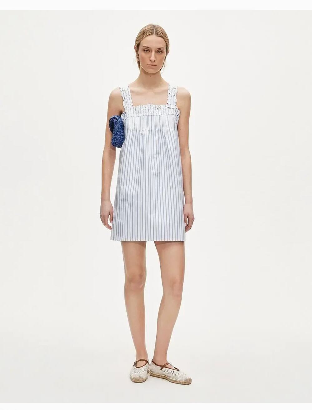 J Crew Ondine Dress S Stripe NWT CU783 Floral Blue White Travel Resort Coastal - Picture 1 of 4